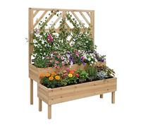 Fioriera Relaxdays con Traliccio, HxLxP: 135 x 109 x 62 cm, Legno, 2 vasi e Schermo Privacy, aiuola rialzata, Naturale