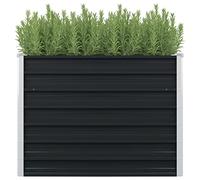 Fioriera Rialzata Antracite 100x100x77 cm in Acciaio Zincato, Modern Raised Garden Bed for Flowers Herbs Vegetables, Durable Steel Planter Box with Open Bottom & Folded Edges, Square Outdoor Planter