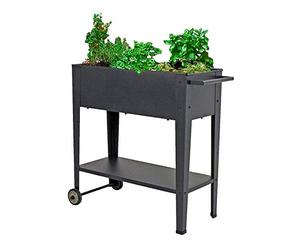 Fioriera rialzata in metallo, 75 x 35 x 80 cm, mobile con ripiano e ruote, aiuola per piante e verdure, aiuola per erbe aromatiche