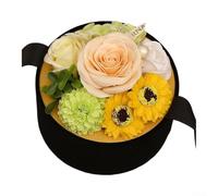 Fioriera rotonda contenente bouquet di rose saponate, delicatamente realizzato a mano con un accessorio da bagno decorativo e profumato (champagn)