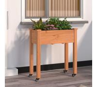 Fioriera Ruote e Fodera Marrone 71x37x80cm Legno Massello Abete