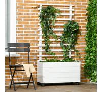 Fioriera Verticale con 4 Ruote e Traliccio per Piante Rampicanti in Legno, 76x30x155cm, Bianco