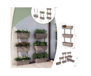 Fioriera Verticale Multipla 3 Pezzi Cm 50x17x100h Tortora Resina Abs Aniturto