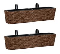 Fioriere 2 pz in Giacinto Intrecciato Marrone, Set of 2 Water Hyacinth Woven Planters with 4 Removable Plastic Pots, Indoor Flower Pots for Home Decor, Sturdy Steel Frame & Dense Weave Design, Brown