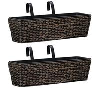 Fioriere 2 pz in Giacinto Intrecciato Marrone - Set of 2 Water Hyacinth Woven Planters with Removable Pots, Indoor Flower Pots for Home Decor, Sturdy Steel Frame & Durable Plastic Liners, Brown