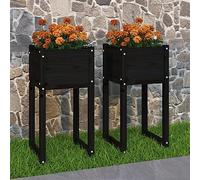 Fioriere 2 pz Nero 40x40x81 cm in Legno Massello di Pino per Giardino e Balcone - Fioriere Moderne in Legno di Pino Naturale con Struttura Robusta e Design Rustico - Ideali per Decorare Esterni