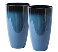 Fioriere grandi in plastica lucide blu 2 pezzi, fioriere alte per esterni, con foro di drenaggio e ripiano estraibile, per giardino, patio, veranda, ingresso, cortile, decorazione d'angolo