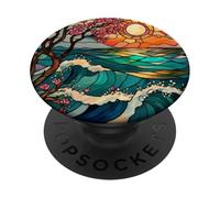 Fioritura del tramonto e onde dell'oceano PopSockets PopGrip Adesivo