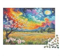 Fioritura di Albicocco Puzzle in cartone Orca assassina con arcobaleno e albero di ciliegio puzzle classico adatto ai principianti stimolante mentale 70x50cm/1000 pezzi