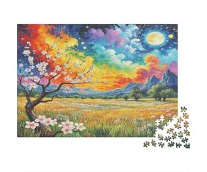Fioritura di Albicocco Puzzle in cartone Orca assassina con arcobaleno e albero di ciliegio puzzle classico adatto ai principianti stimolante mentale 70x50cm/1000 pezzi