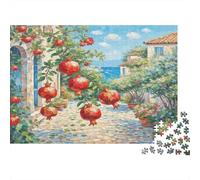 Fioritura di Melograno Puzzle in carta resistente Albero di melograno nella strada del villaggio puzzle antistress decorazione domestica 70x50cm/1000 pezzi