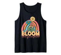 Fioritura Dove Sei piantato Retro Flower Rainbow Canotta