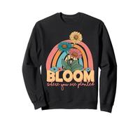 Fioritura Dove Sei piantato Retro Flower Rainbow Felpa