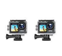Fiorky 2set Action Camera Fotocamera a doppio schermo Videoregistratore for esercizi impermeabile da 30 m Videocamera sportiva grandangolare da 120° con kit di accessori