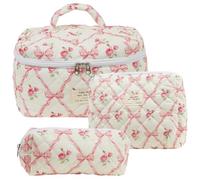 Fiorky 3 Pezzi Borsa for Trucco Astuccio con Cerniera Spalancata Borsa for Trucco da Viaggio Set Borsa for Cosmetici Portatile Borsa da Toilette Coquette Trapuntata di Capacità