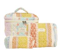 Fiorky 3 Pezzi Borsa for Trucco Trapuntata, Borsa for Trucco da Viaggio Grande in Cotone, Borsa for Cosmetici Floreale Trapuntata Borsa da Toilette con Cerniera Borsa da Viaggio Carina Borsa