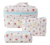 Fiorky 3PC Trapuntato Cosmetic Pouch Cotone Stampato Floreale Grande Capacità Chiusura con Cerniera Ragazze Borsa di Stoccaggio in Cotone Set Estetico Borsa da Toilette Stampato Donne Carino