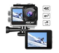 Fiorky Action Camera 4K - Registratore di guida for moto WiFi 30FPS 16MP Videocamera d'azione impermeabile 170° Obiettivo grandangolare Sport DV Cam 2.0+1.4 pollici Doppio schermo for sport