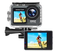 Fiorky Action Camera Fotocamera a doppio schermo Videoregistratore for esercizi impermeabile da 30 m Videocamera sportiva grandangolare da 120° con kit di accessori