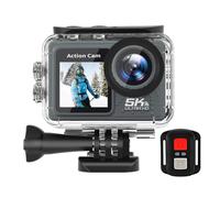 Fiorky Action Camera - Videocamera sportiva 5K 4K 60FPS Ant-shake WIFI Action Video Cam Doppio schermo Telecamera da ciclismo for esterni 170° Grandangolo 30 m Impermeabile con telecomando