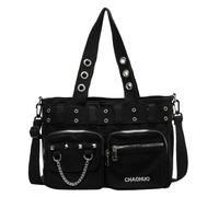 Fiorky Borsa a Catena da Donna Borsa a Tracolla Gotica di Grande Capacità Borsa a Tracolla Rockabilly Borsa a Tracolla Gotica in Tela Chiusura con Cerniera Borsa a Rivetto Borsa a Mano Rock