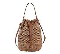 Fiorky Borsa a Secchiello in Paglia da Donna,Borsa da Spiaggia Intrecciata Estiva Borse a Tracolla da Spiaggia in Paglia con Tracolla Regolabile Moda Casual Portatile Elegante Borsa Bohemien