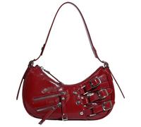 Fiorky - Borsa a spalla da donna, con tracolla regolabile, cerniera Y2k, vintage, per uso quotidiano e appuntamenti, retrò, Rosso vinaccia, 280.00x120.00x85.00mm/11.02x4.72x3.35inch