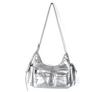 Fiorky Borsa a tracolla retrò da donna Borsa a tracolla in pelle di capacità Borsa a tracolla versatile in PU Borsa multitasche Borsa alla moda for ragazza (Argento)
