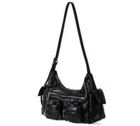 Fiorky Borsa a tracolla retrò da donna Borsa a tracolla in PU di capacità Borsa a tracolla versatile multitasche Borsa a tracolla Hobo Borsa alla moda for ragazza (Nero)