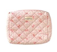 Fiorky Borsa for trucchi da viaggio Borsa for cosmetici Borsa for cosmetici Borsa for cosmetici a quadretti con fiocco carino con cerniera Borsa for cosmetici Borsa for cosmetici in cotone