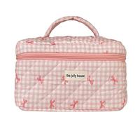 Fiorky Borsa for trucchi da viaggio Borsa for cosmetici Borsa for cosmetici Borsa for cosmetici a quadretti con fiocco carino con cerniera Borsa for cosmetici Borsa for cosmetici in cotone