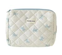 Fiorky Borsa for Trucchi Trapuntata in Cotone for Donne Ragazze Custodia for Trucchi da Viaggio con Fiocco Carino con Cerniera Borsa for Cosmetici con Cerniera, Custodia for Cosmetici da