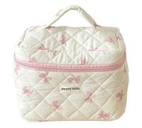 Fiorky Borsa for Trucchi Trapuntata in Cotone for Donne Ragazze Custodia for Trucchi da Viaggio con Fiocco Carino con Cerniera Borsa for Cosmetici con Cerniera, Custodia for Cosmetici da