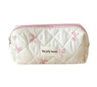 Fiorky Borsa for Trucchi Trapuntata in Cotone for Donne Ragazze Custodia for Trucchi da Viaggio con Fiocco Carino con Cerniera Borsa for Cosmetici con Cerniera, Custodia for Cosmetici da