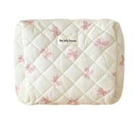 Fiorky Borsa for Trucchi Trapuntata in Cotone for Donne Ragazze Custodia for Trucchi da Viaggio con Fiocco Carino con Cerniera Borsa for Cosmetici con Cerniera, Custodia for Cosmetici da