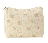 Fiorky Borsa Piccola for Trucco, Borsa da Toilette Portatile in Cotone, Borsa for Cosmetici Floreale da Donna Borsa for Trucco Trapuntata in Cotone Stampato Chiusura con Cerniera di Grande