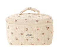 Fiorky Borsa porta trucchi trapuntata floreale, grande capacità, chiusura con cerniera, borsa da toilette estetica da donna, in cotone stampato, carina borsa portaoggetti da viaggio donne