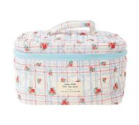 Fiorky Borsa porta trucchi trapuntata floreale, grande capacità, chiusura con cerniera, borsa da toilette estetica da donna, in cotone stampato, carina borsa portaoggetti da viaggio donne