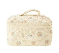 Fiorky Borsa porta trucchi trapuntata floreale, grande capacità, chiusura con cerniera, borsa da toilette estetica da donna, in cotone stampato, carina borsa portaoggetti da viaggio donne
