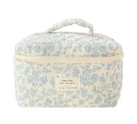 Fiorky Borsa porta trucchi trapuntata floreale, grande capacità, chiusura con cerniera, borsa da toilette estetica da donna, in cotone stampato, carina borsa portaoggetti da viaggio donne
