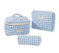 Fiorky Set da 3 borse for trucco in cotone, borsa for cosmetici trapuntata Borsa da toilette da donna di grande capacità Borsa da toilette scozzese Borsa da viaggio carina, Borse da toilette