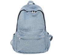 Fiorky Zaino in Denim Borsa a Tracolla Multitasche con Cerniera - Retrò Solido da Viaggio Borsa da Palestra for Donna Uomo, Casual Scuola e Viaggi