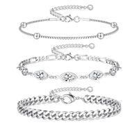 FIOROYAL 3Pezzi Bracciale Donna Argento 925 Set,Braccialetti con Ciondoli Impilabile a Maglia Regolabili CZ Argento Oro per Donne Ragazze Regalo Gioielli Donna COro