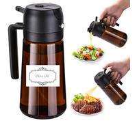 Fiotasy Aggiornamento 2 in 1 spruzzatore di olio con adesivi per cucinare, bottiglia dispenser di olio d'oliva per cucina, bottiglia di olio in vetro da 470 ml, nebulizzatore per friggitrice ad aria,
