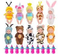 Fiotha Newborn Reborn - Mini bambola con 10 bottiglie, mini bambola Reborn Baby, mini bambole realistiche, corpo morbido, giocattolo per bambole per ragazze e ragazzi