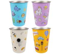 Fiotha Set di 4 Bicchieri in Acciaio Inox per Bambini, Bicchieri Riutilizzabili in Acciaio Inox da 350 ml per Bambini, Bicchieri con Borsa Portaoggetti per Bambini e Bambine (4 Ccolori)