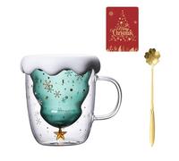 Fiotha Tazzine Caffe Vetro, Tazza in Vetro a Doppia Parete, Tazza di Vetro Albero di Natale, con Manico, Cucchiaio, Adatto Come Regalo di Compleanno Romantico Creativo, Verde