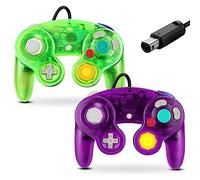 FIOTOK Gamecube - Controller classico con cavo per Wii e Gamecube | Viola trasparente e verde trasparente, confezione da 2