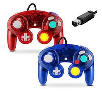 FIOTOK Gamecube Controller, controller cablato classico per Wii Nintendo Gamecube (rosso trasparente e blu trasparente, 2 pezzi)