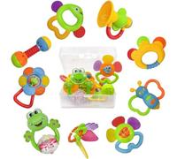 fiouni Sonaglio Neonato, Set di Massaggiagengive Sonaglio Neonato Giocattoli Sonagli Bambini Primi Sonagli Giocattolo Set Regalo per Neonata 3 6 9 Mes (Rosa)